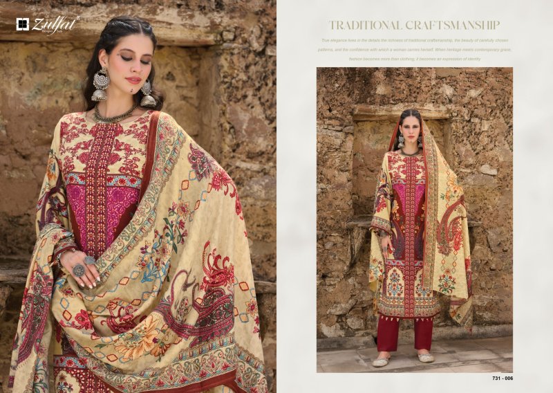 Gulnoor By Zulfat Woollen Pashmina Printed Dress Material